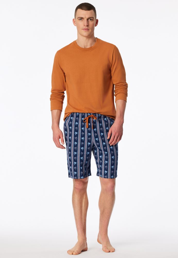 Schiesser Hose kurz Blau gemustert - Mix+Relax für Herren, Größe L, 100 % Baumwolle