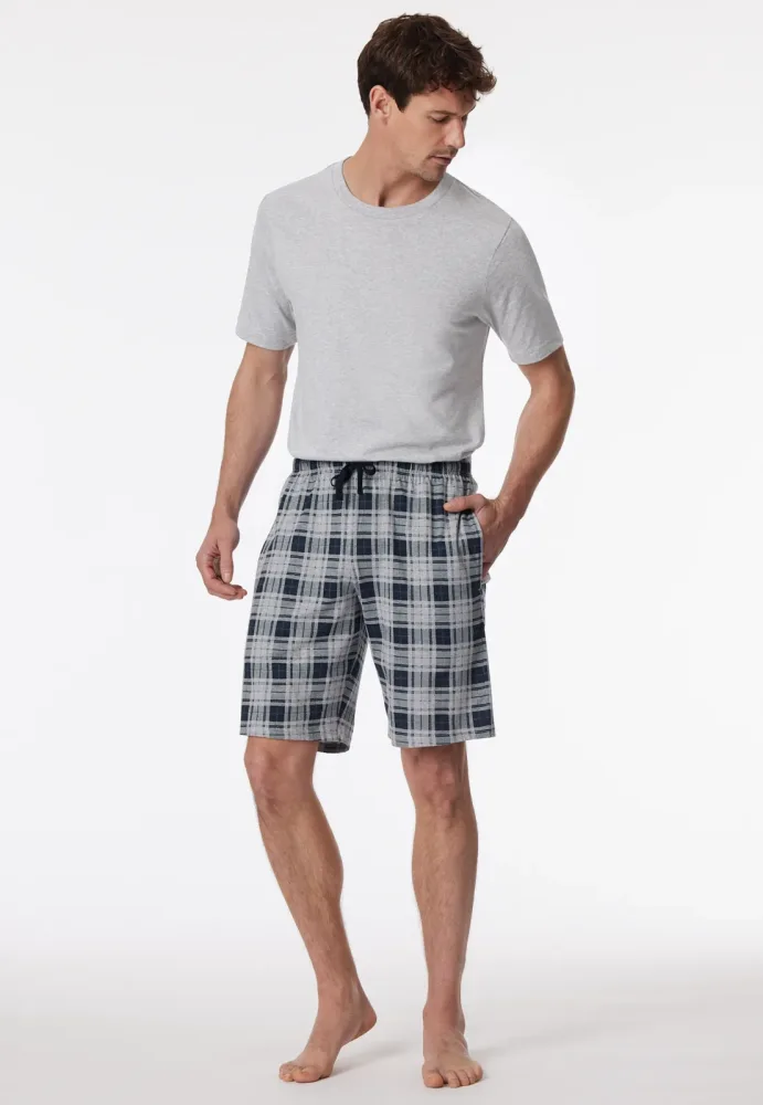 Schiesser Hose kurz Blau kariert - Mix+Relax für Herren, Größe L, 100 % Baumwolle