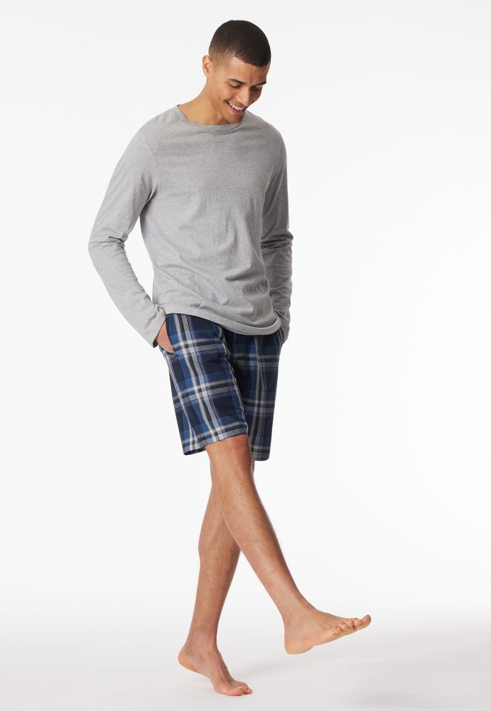 Schiesser Hose kurz Blau gemustert - Mix+Relax für Herren, Größe S, 100 % Baumwolle