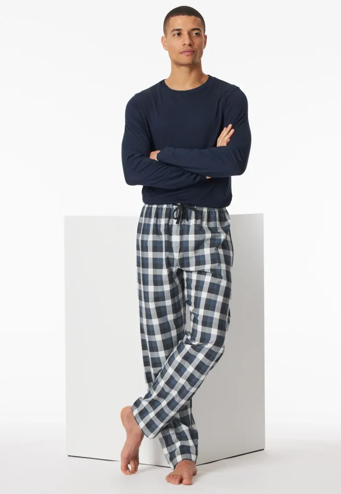 Schiesser Hose Blau/Weiss kariert - Mix+Relax für Herren, Größe M, 100 % Baumwolle