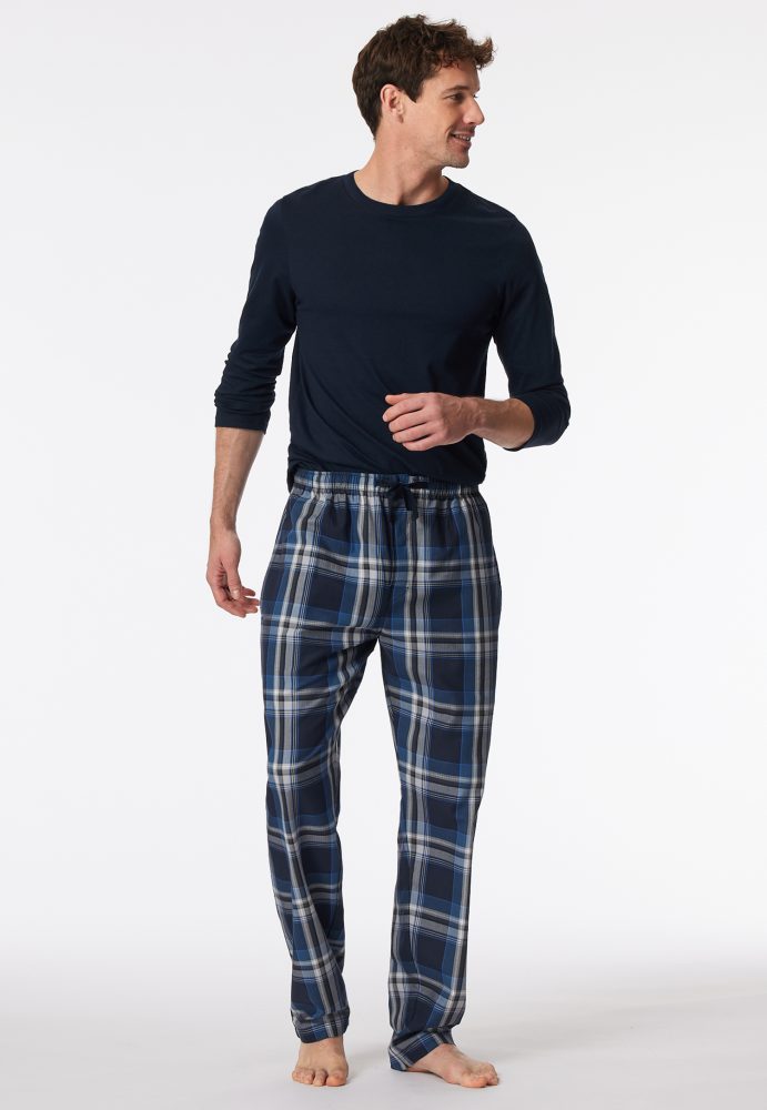 Schiesser Hose Blau kariert - Mix+Relax für Herren, Größe S, 100 % Baumwolle