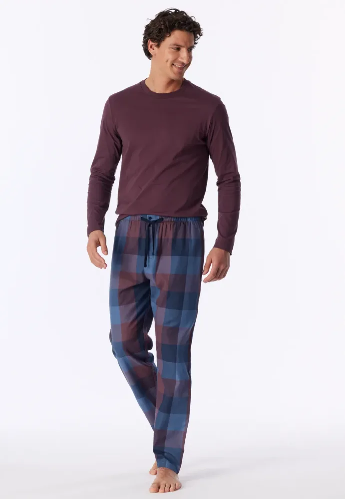Schiesser Hose Blau/Rot kariert - Mix+Relax für Herren, Größe L, 100 % Baumwolle