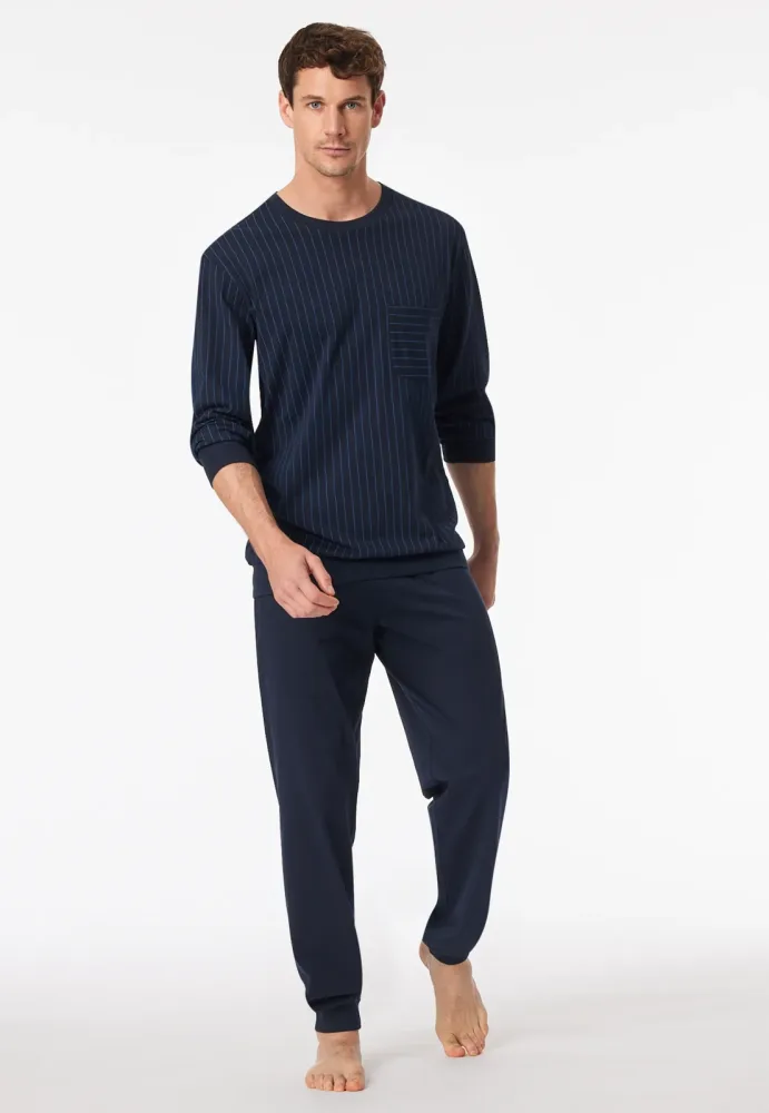 Schiesser -  Pyjama Schlafanzug  - Comfort Essentials, für Herren, Dunkelblau, Größe 58