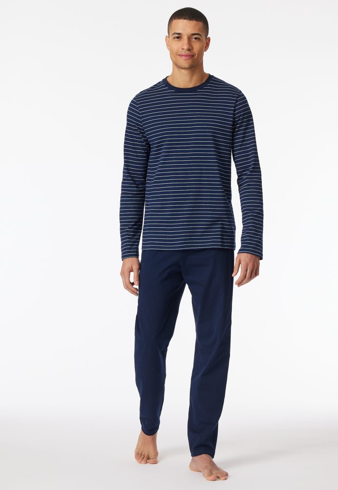 Schiesser Schlafanzug Blau/Weiss gestreift - Casual Essentials für Herren, Größe S, 100 % Baumwolle