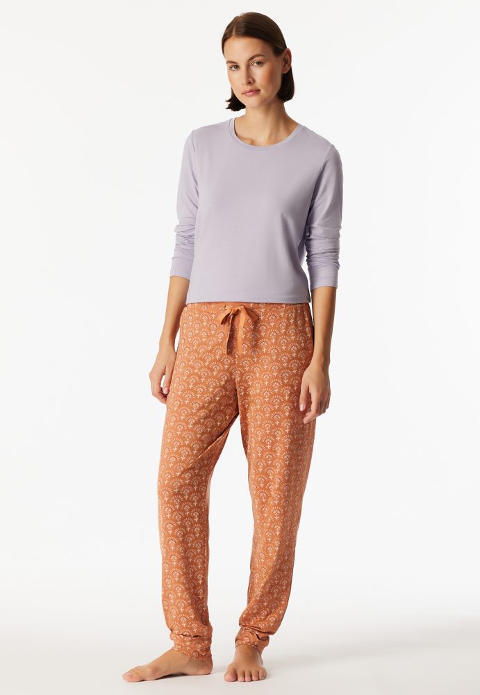 Schiesser Hose Orange gemustert - Mix+Relax für Damen, Größe M, 95 % Modal, 5 % Elasthan