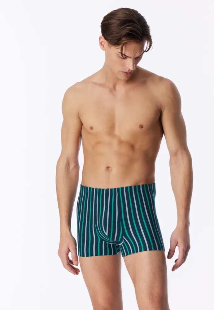 Schiesser Enge Boxershorts Grün/Blau gestreift - 95/5 für Herren, Größe M, 95 % Baumwolle, 5 % Elasthan
