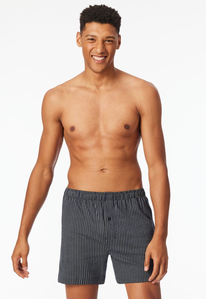 Schiesser Boxershorts mit Knopfleiste 2er-Pack Dunkelblau/Weiss gestreift - Boxershorts Multipacks für Herren, Größe XL, 100 % Baumwolle