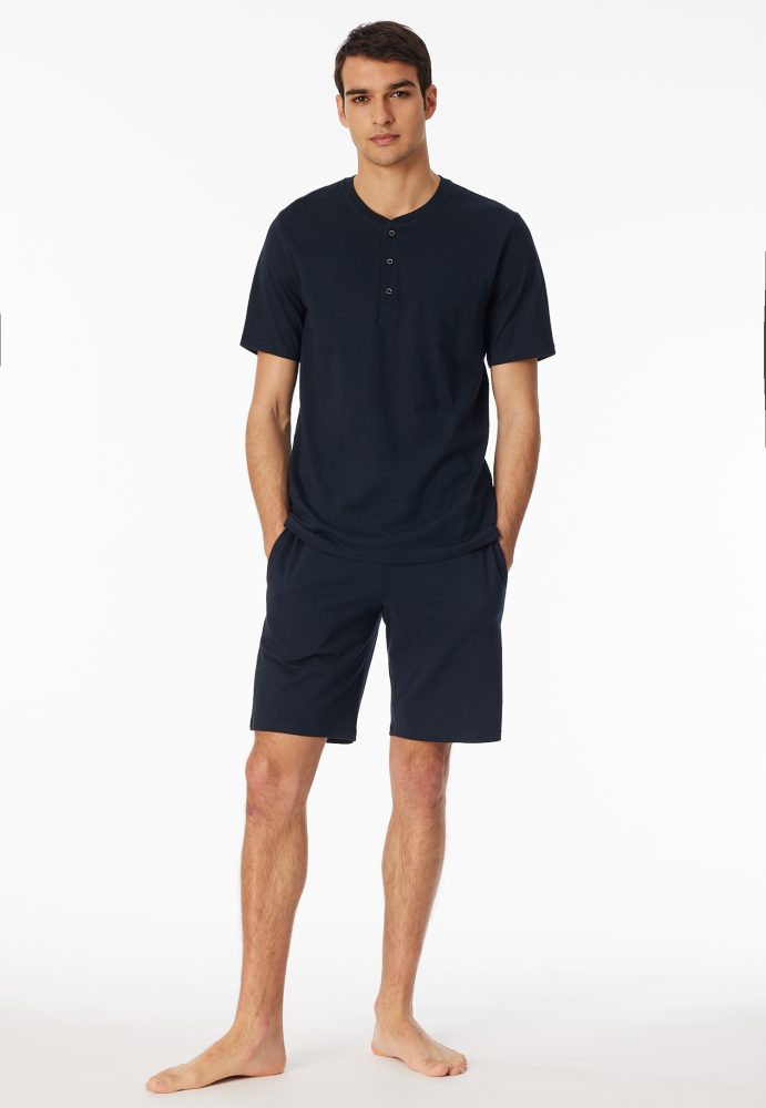Schiesser T-Shirt mit Knopfleiste Dunkelblau - Mix+Relax für Herren, Größe XL, 100 % Baumwolle