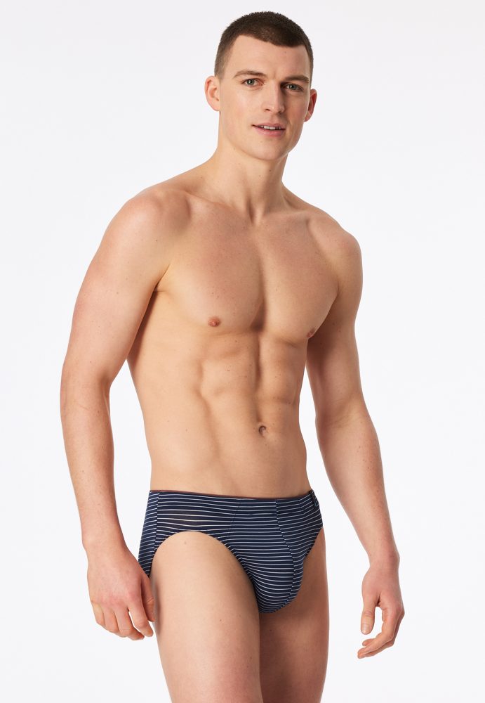 Schiesser Slip Dunkelblau gestreift - Long Life Soft für Herren, Größe M, 75 % Modal, 15 % Polyester, 10 % Elasthan