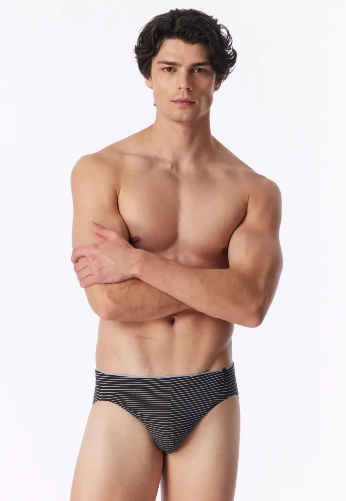 Schiesser Slip Schwarz gestreift - Long Life Soft für Herren, Größe S, 75 % Modal, 15 % Polyester, 10 % Elasthan