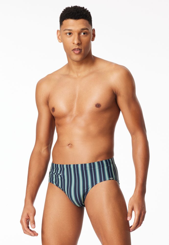Schiesser Badehose mit Reißverschluss Blau gestreift - Aqua für Herren, Größe L, 82 % Polyamid, 18 % Elasthan