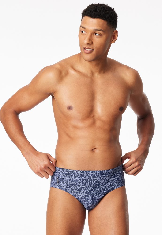 Schiesser Badehose mit Reißverschluss Blau gemustert - Aqua für Herren, Größe XL, 82 % Polyamid, 18 % Elasthan