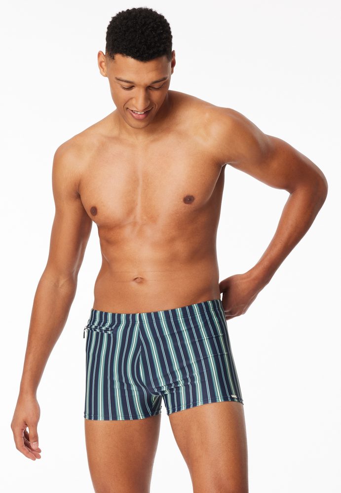 Schiesser Badehose mit Reißverschlusstasche Blau gestreift - Aqua für Herren, Größe M, 82 % Polyamid, 18 % Elasthan