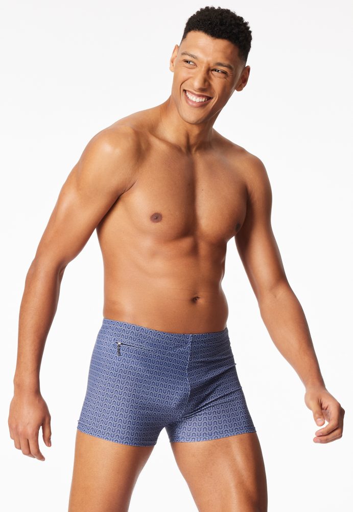 Schiesser Badehose mit Reißverschlusstasche Blau gemustert - Aqua für Herren, Größe XXL, 82 % Polyamid, 18 % Elasthan