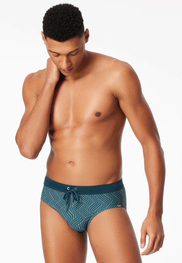 Schiesser Badehose Blau gemustert - Aqua für Herren, Größe M, 82 % Polyamid, 18 % Elasthan