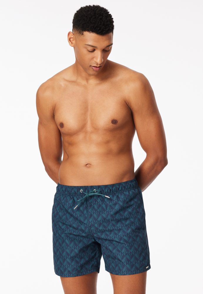 Schiesser Badeshorts Blau gemustert - Aqua für Herren, Größe XL, 100 % Polyester