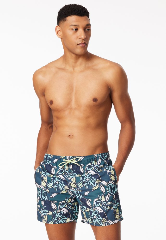 Schiesser Badeshorts Bunt gemustert - Aqua für Herren, Größe L, 100 % Polyester