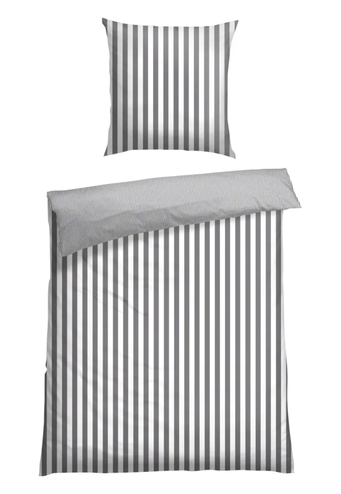 Schiesser Bettwäscheset 2-teilig Braun/Weiss gestreift - Feinbiber, Größe 135*200, 100 % Baumwolle