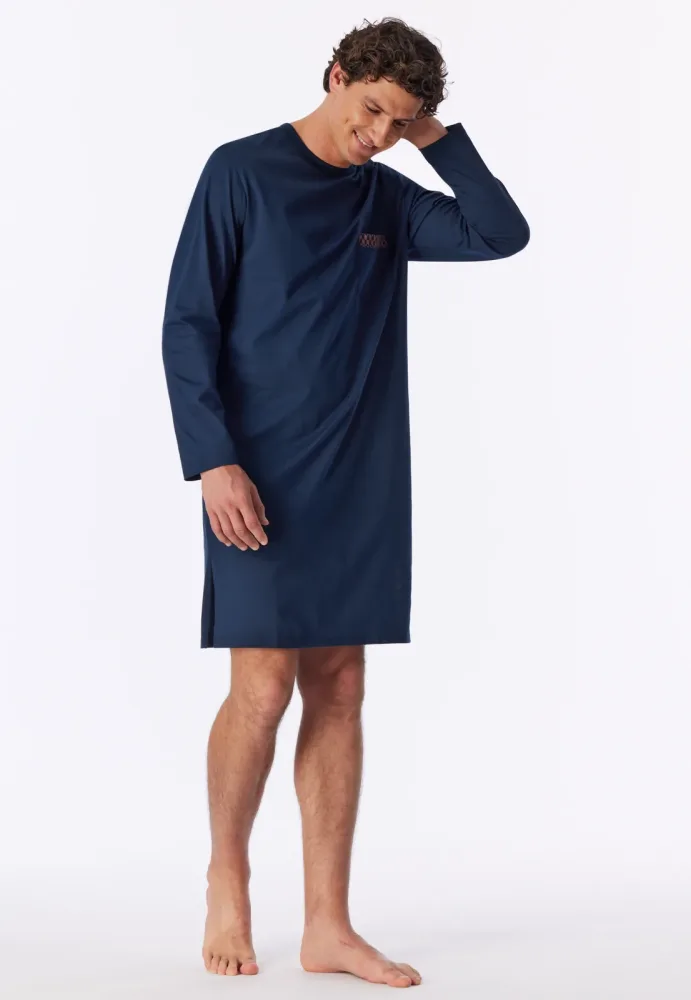 Schiesser Nachthemd langarm Dunkelblau - Comfort Nightwear für Herren, Größe 4XL, 100 % Baumwolle
