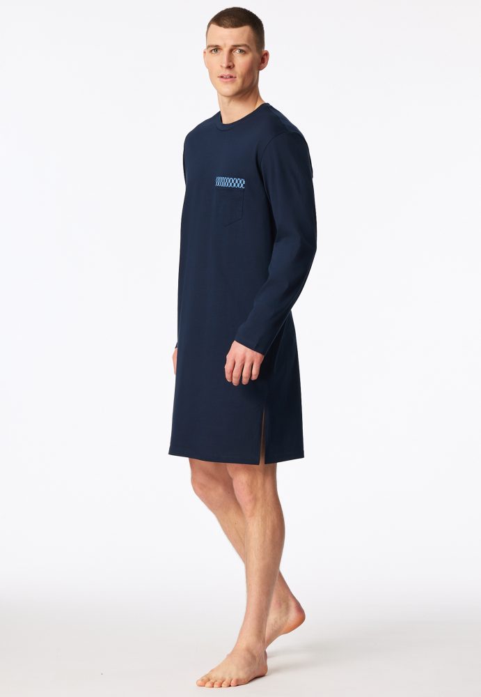 Schiesser Nachthemd langarm Blau - Comfort Nightwear für Herren, Größe S, 100 % Baumwolle