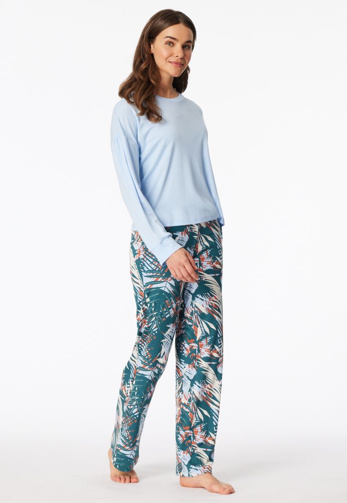 Schiesser Schlafanzug Blau gemustert - Modern Nightwear für Damen, Größe M, 65 % Modal, 35 % Baumwolle