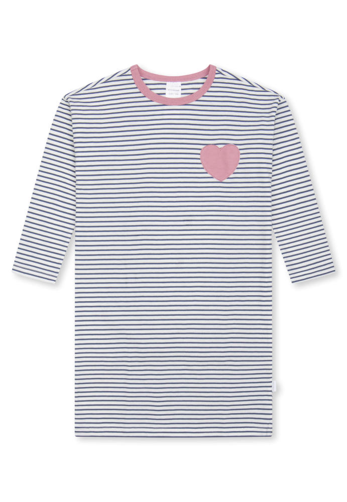 Schiesser Nachthemd langarm Blau/Weiss gestreift - Kids Nightwear für Mädchen, Größe 2Y, 100 % Baumwolle