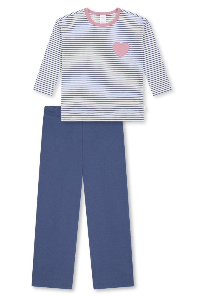 Schiesser Schlafanzug lang Ringel Herz jeansblau - Kids Nightwear für Mädchen, Größe 4Y, 100 % Baumwolle