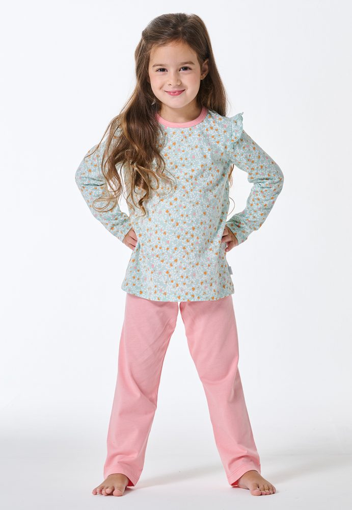 Schiesser Schlafanzug lang Rüschen Herzchen multicolor - Kids Nightwear für Mädchen, Größe 6Y, 100 % Baumwolle