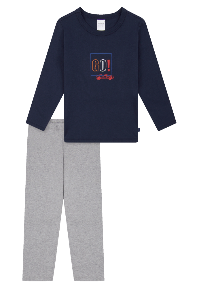 Schiesser Schlafanzug Blau/Grau - Kids Nightwear für Jungen, Größe 3Y, 100 % Baumwolle