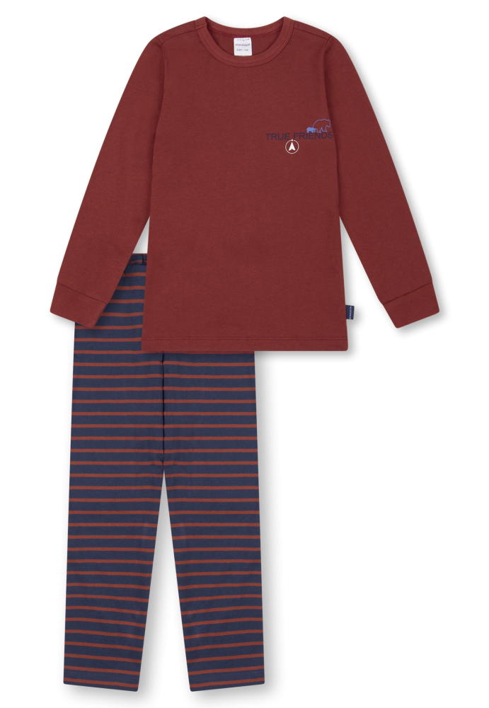 Schiesser Schlafanzug Rost/Blau gestreift - Kids Nightwear für Jungen, Größe 4Y, 100 % Baumwolle