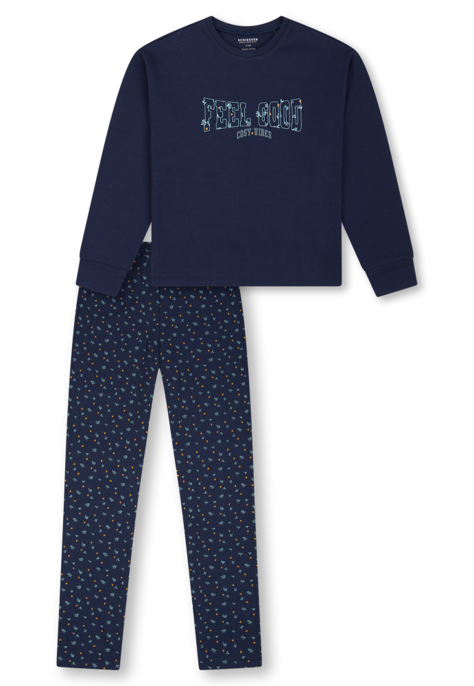 Schiesser Schlafanzug lang Interlock dunkelblau - Teens Nightwear für Mädchen, Größe S, 100 % Baumwolle