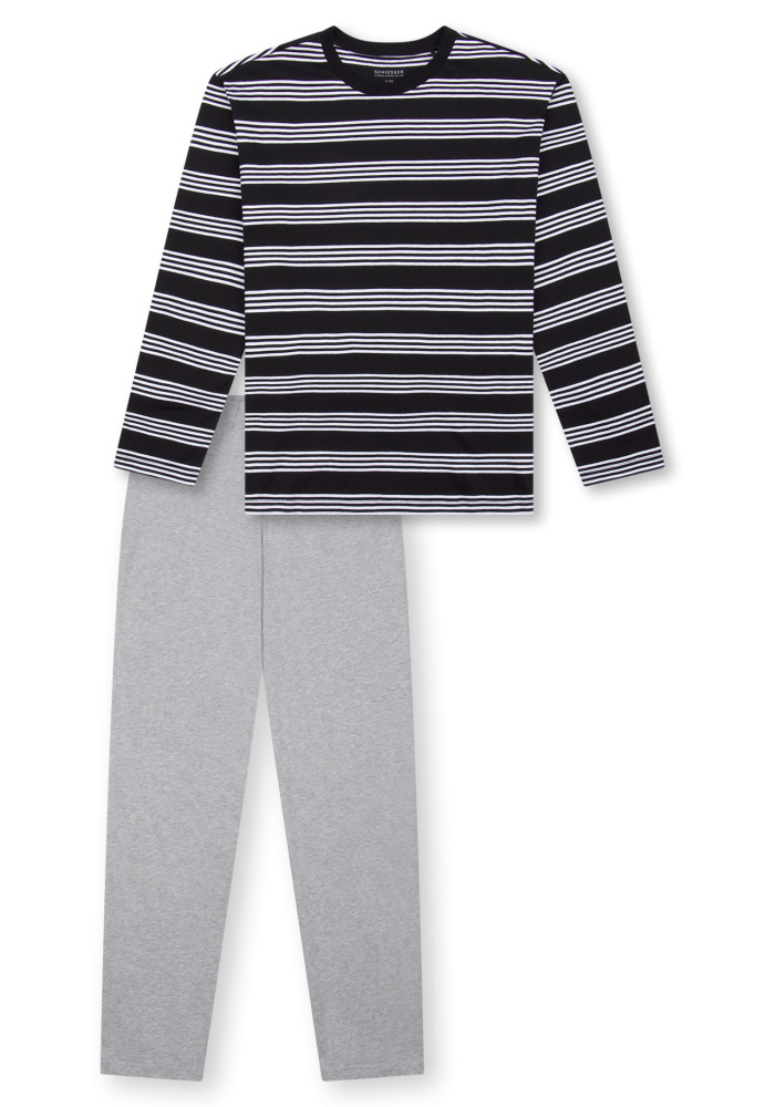Schiesser Schlafanzug kurz Schwarz/Grau gestreift - Teens Nightwear für Jungen, Größe M, 100 % Baumwolle