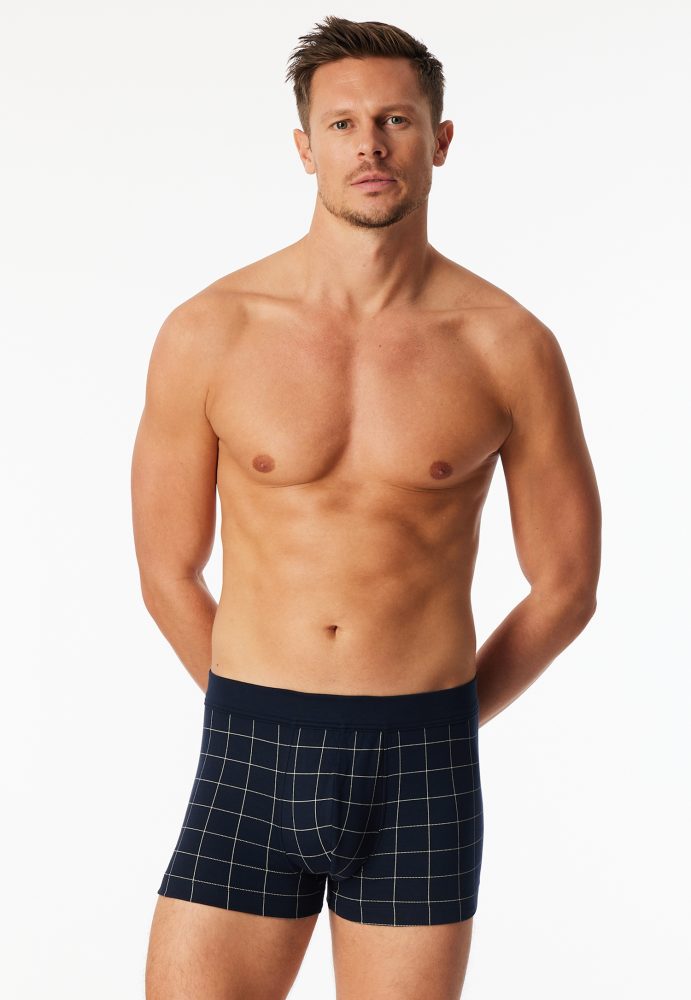 Schiesser Enge Boxershorts Dunkelblau kariert - Fine Interlock für Herren, Größe L, 95 % Baumwolle, 5 % Elasthan