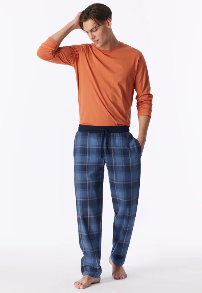 Schiesser Hose Blau kariert - Mix+Relax für Herren, Größe L, 100 % Baumwolle