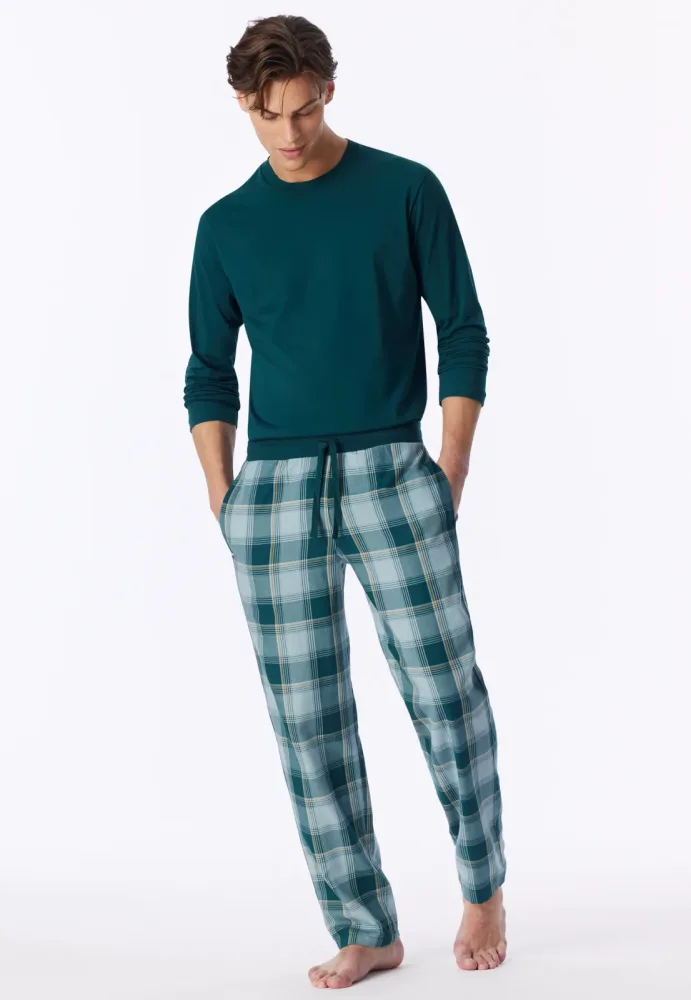 Schiesser Hose Grün/Blau kariert - Mix+Relax für Herren, Größe M, 100 % Baumwolle