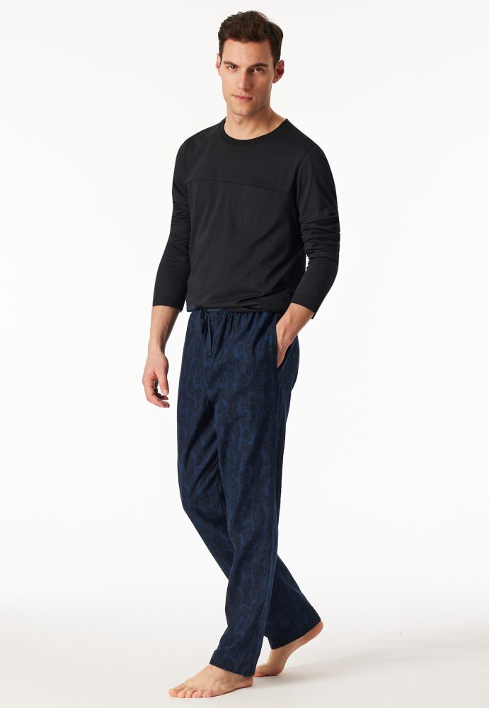 Schiesser Hose Blau gemustert - Mix+Relax für Herren, Größe M, 100 % Baumwolle