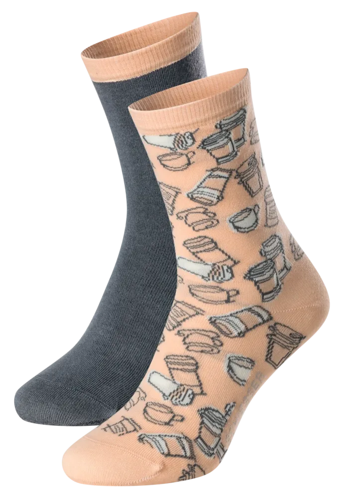 Schiesser Socken Damen 2er-Pack Orange/Grau gemustert- Fashion für Damen, Größe 35/38, 77 % Baumwolle, 21 % Polyamid, 2 % Elasthan