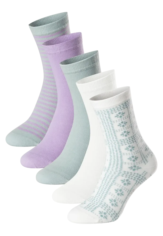 Schiesser Socken Damen 5er-Pack Bunt gemustert - Fashion für Damen, Größe 35/38, 77 % Baumwolle, 22 % Polyamid, 1 % Elasthan
