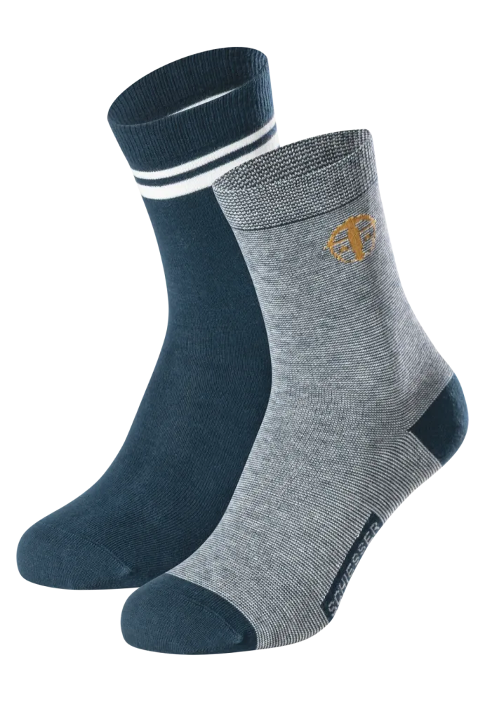 Schiesser Socken Herren 2er-Pack Blau/Grau - Fashion für Herren, Größe 43/46, 80 % Baumwolle, 2 % Elasthan, 18 % Polyamid