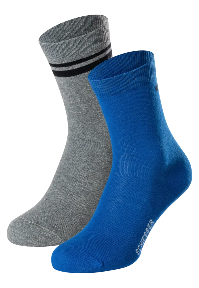Schiesser Socken Herren 2er-Pack Blau/Grau - Fashion für Herren, Größe 39/42, 77 % Baumwolle, 22 % Polyamid, 1 % Elasthan