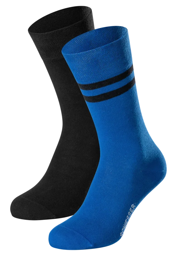 Schiesser Socken Herren 2er-Pack Blau/Schwarz - Fashion für Herren, Größe 39/42, 77 % Baumwolle, 22 % Polyamid, 1 % Elasthan