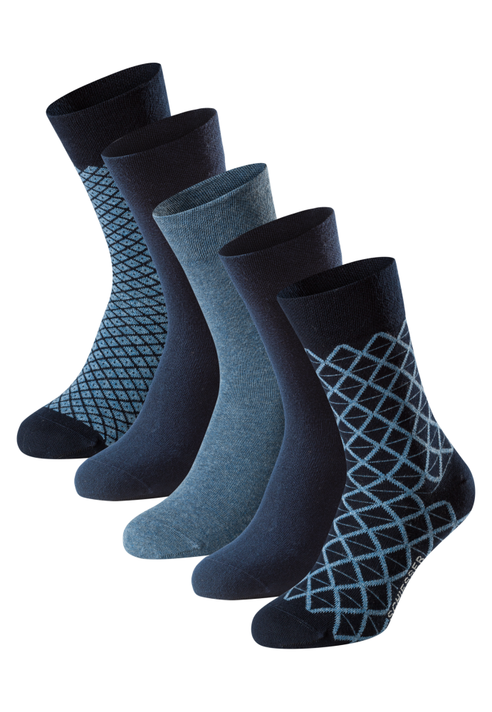 Schiesser Socken Herren 5er-Pack Bunt - Bluebird für Herren, Größe 43/46, 77 % Baumwolle, 22 % Polyamid, 1 % Elasthan