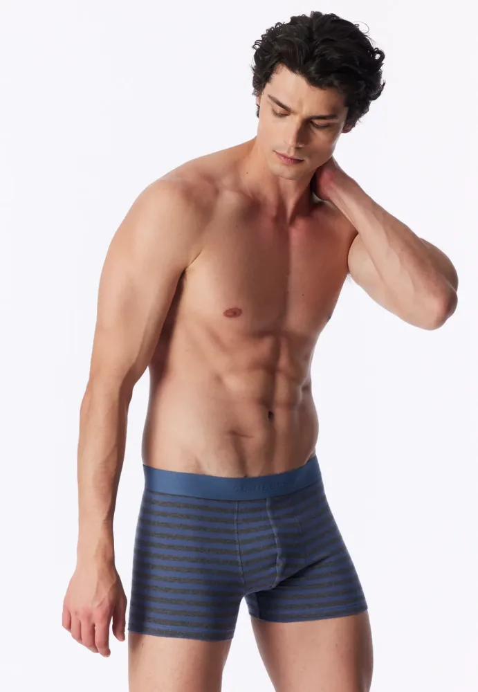 Schiesser Enge Boxershorts 5er-Pack Grau/Dunkelblau gestreift - 95/5 für Herren, Größe M, 95 % Baumwolle, 5 % Elasthan