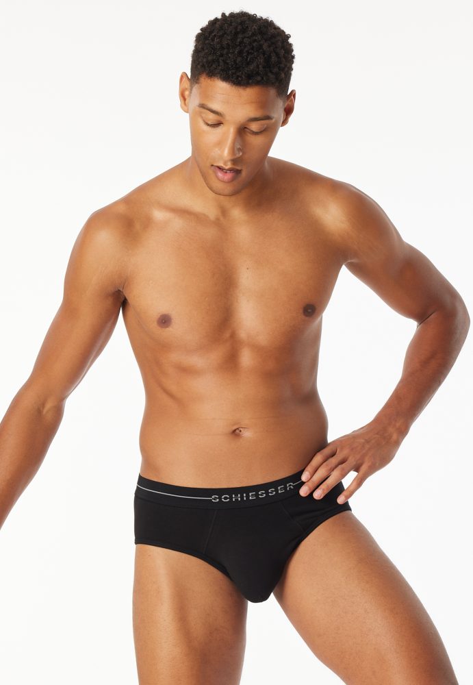 Schiesser Slip 2er-Pack Schwarz - Cotton Flex für Herren, Größe M, 85 % Baumwolle, 5 % Elasthan, 10 % Polyamid