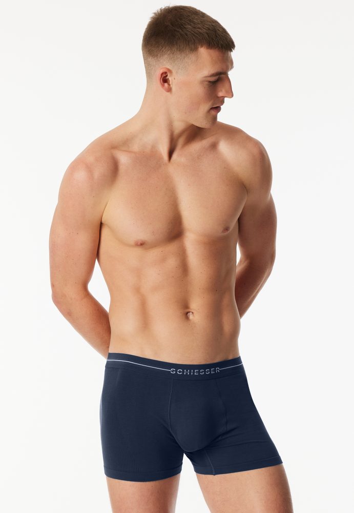 Schiesser Enge Boxershorts 2er-Pack Dunkelblau - Cotton Flex für Herren, Größe L, 85 % Baumwolle, 5 % Elasthan, 10 % Polyamid