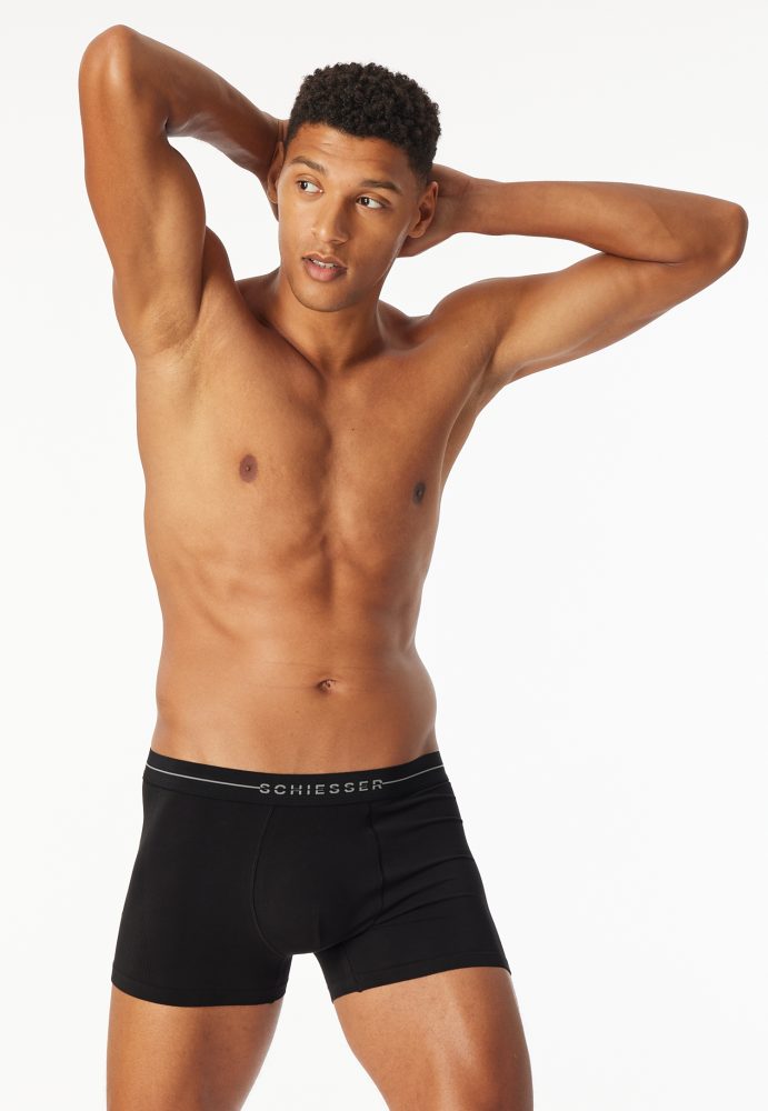 Schiesser Enge Boxershorts 2er-Pack Schwarz - Cotton Flex für Herren, Größe M, 85 % Baumwolle, 5 % Elasthan, 10 % Polyamid