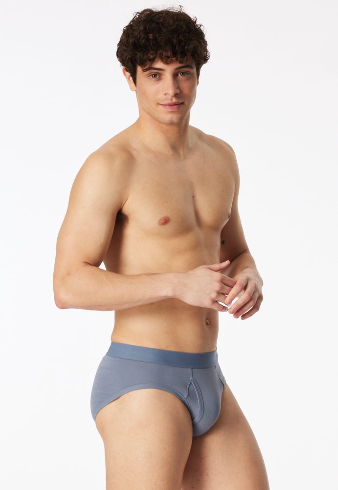 Schiesser Slip Feinripp mit Eingriff 2er-Pack Blau - Rib Essentials für Herren, Größe M, 99 % Baumwolle, 1 % Elasthan