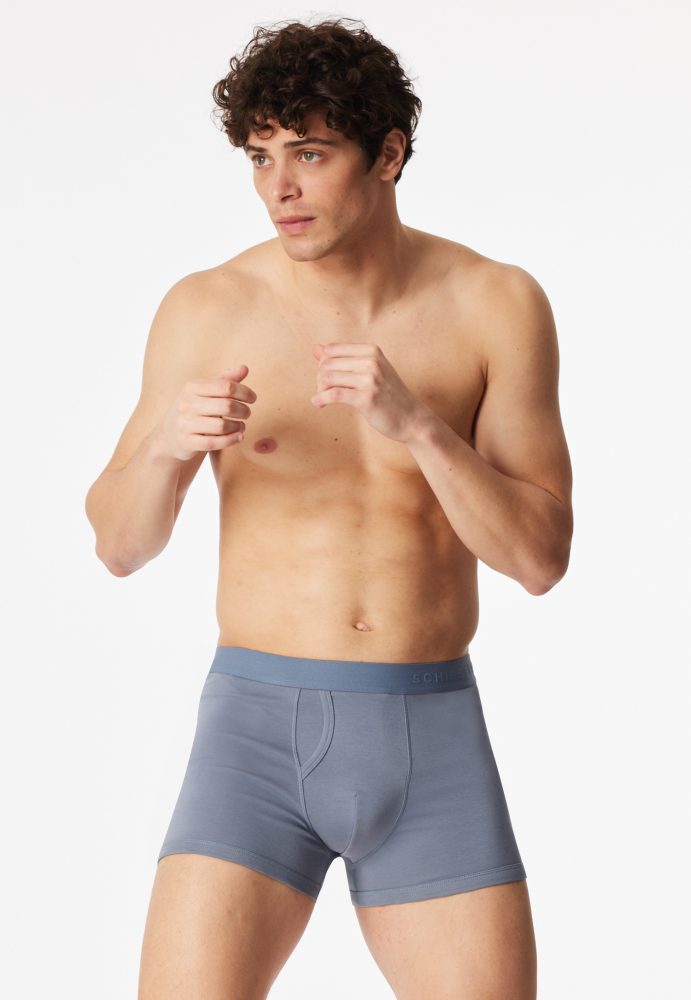 Schiesser Enge Boxershorts Feinripp mit Eingriff 2er-Pack Blau - Rib Essentials für Herren, Größe L, 99 % Baumwolle, 1 % Elasthan