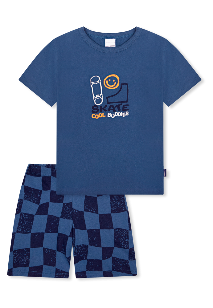 Schiesser Schlafanzug kurz Blau gemustert - Kids Nightwear für Jungen, Größe 3Y, 100 % Baumwolle
