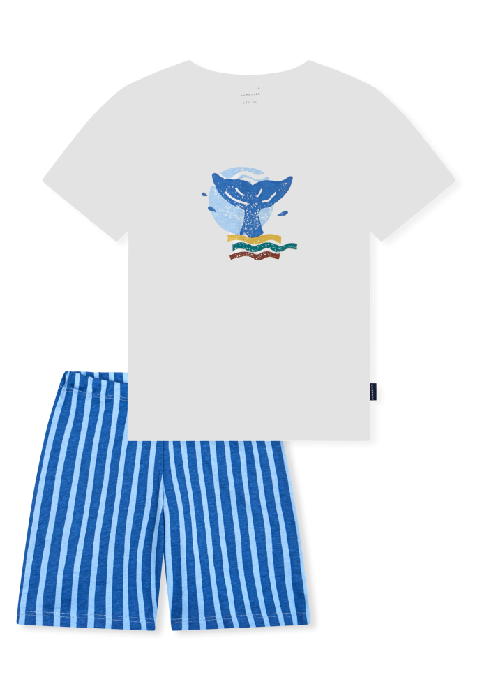 Schiesser Schlafanzug kurz Blau/Weiss gemustert - Kids Nightwear für Jungen, Größe 6Y, 100 % Baumwolle